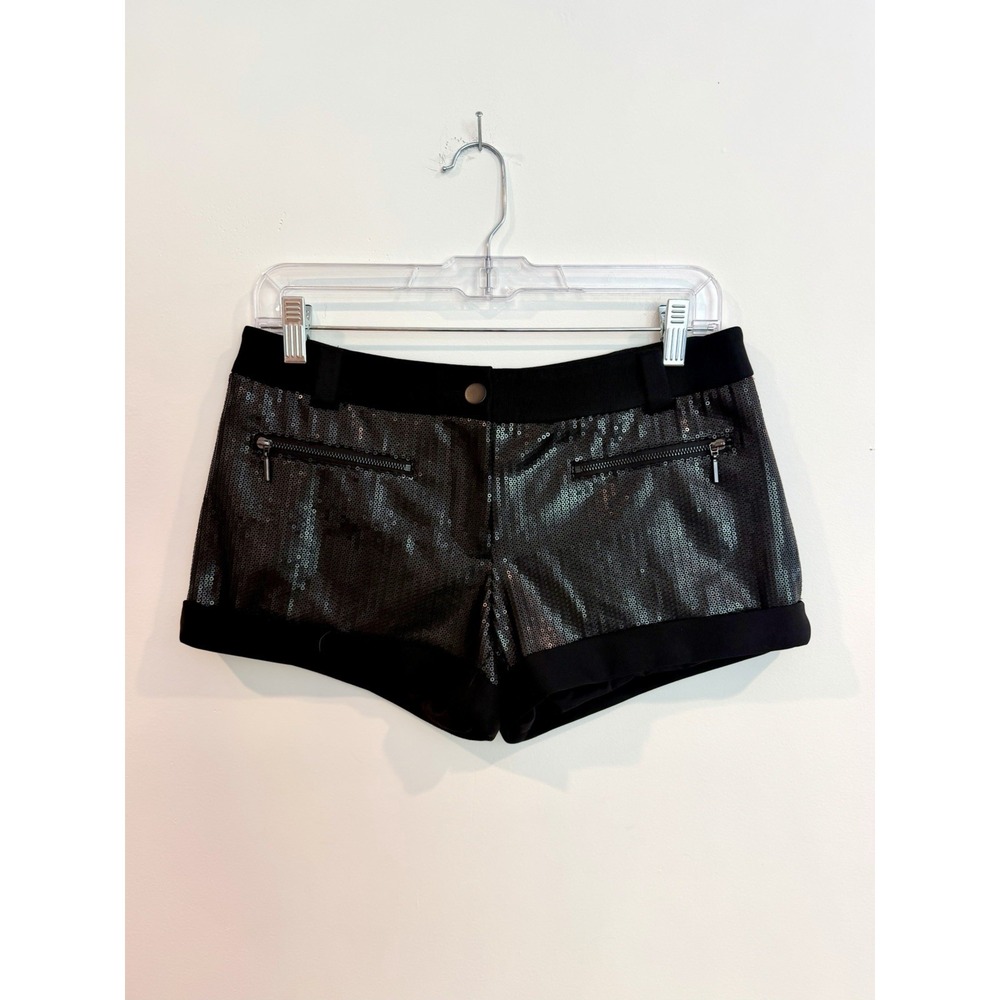 Bebe Vintage Sequin Micro Shorts Black Low Rise Y2K Hot Pants Rave Sz 4 Small